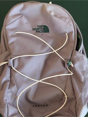 The North Face Jester Backpack in Mauve with Cream Bungee